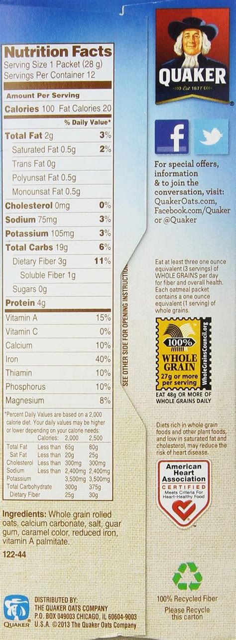 Quaker Oatmeal Nutrition Facts Original – Blog Dandk