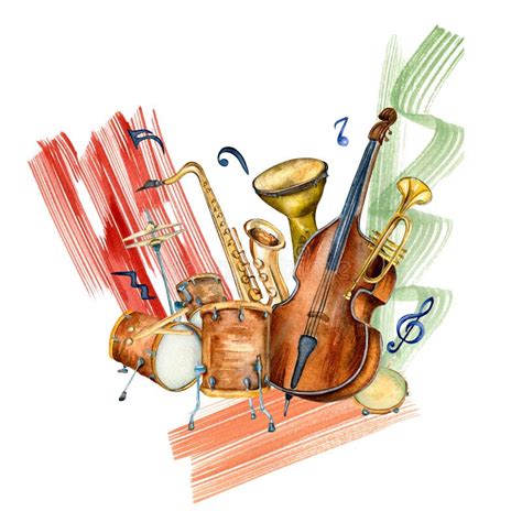 Composition Of Jazz Musical Instruments Signs And Paint Stroke