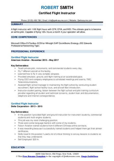 Certified Flight Instructor Resume Samples Qwikresume