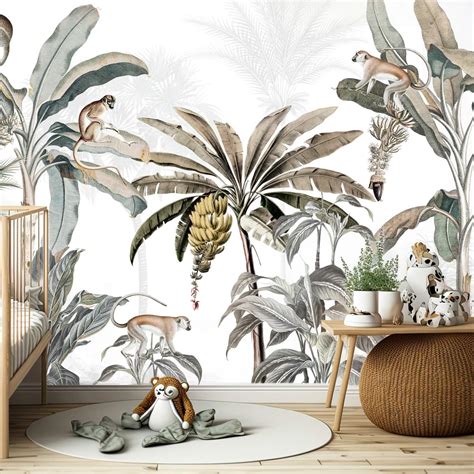 Papier Peint Jungle Tropicale Et Singes Pour Enfant