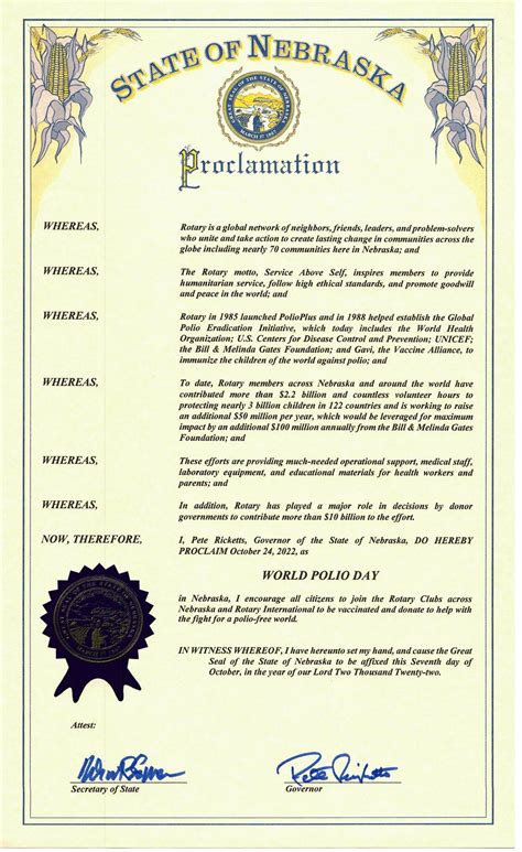 World Polio Day Proclamation Rotary Club Of Lincoln South