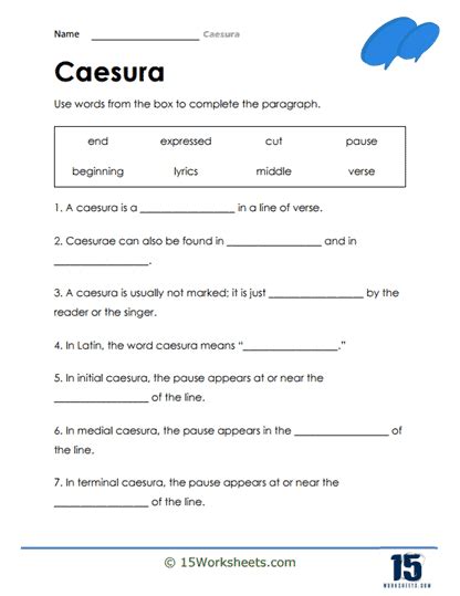 caesura worksheets worksheets worksheet hero