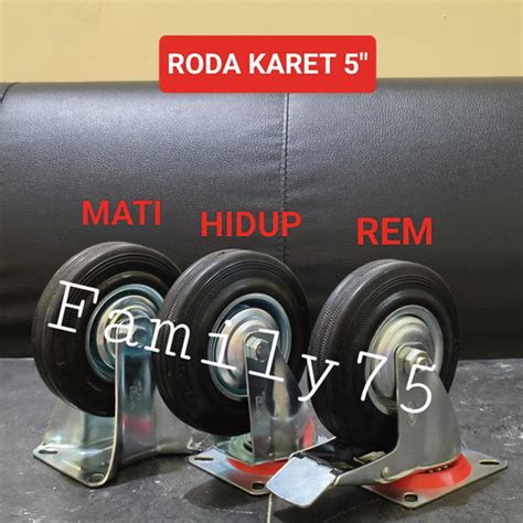 Jual Roda Troli Inch Karet Hitam Mati Hidup Rem Caster Kastor