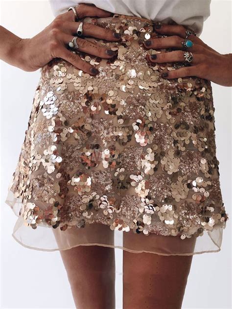 Sequin Mini Skirt High Waisted Zip Glitter Skirt For Women Milanoo