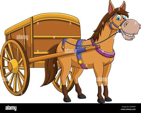 Carruaje de madera con un caballo lindo vector ilustración de dibujos animados Imagen Vector de ...