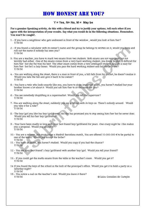 How Honest Are You Esl Worksheet By Sevignee