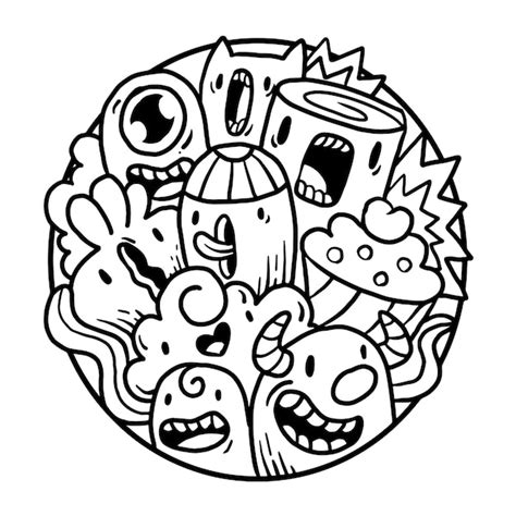 Premium Vector Cute Monster Doodle In Circle