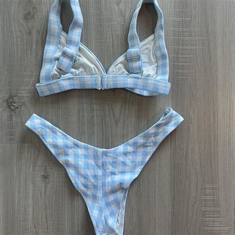 Frankies Bikinis Blue Gingham Bikini Set In Medium Depop