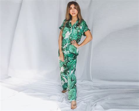 Green Palm Leaf Pajama Set Monogram Pajamas Bridesmaid Pajamas