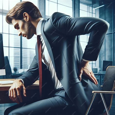 Businessman with Back Pain at Desk Physical Strain in Office Setting