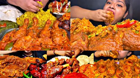 Asmr Eating Spicy Kadai Chicken Chicken Biryani Mutton Curry Indian