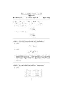 Lösungen Klausur zur Mathematik für Betriebswirte II Lösung 1 BWL