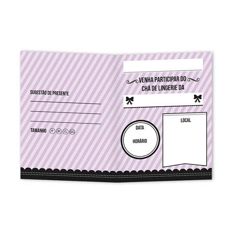 Convite Pequeno Chá de Lingerie Rosa Listrado Vintage Regina und
