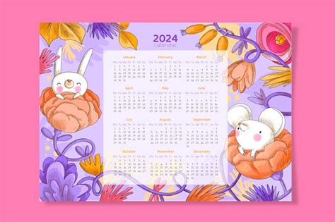 Modello Di Calendario 2024 Disegnato A Mano Vettore Gratis