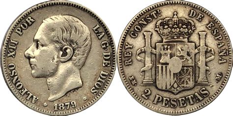 Spanien 2 Pesetas 1879 König Alfons XII f ss kl Rdf MA Shops