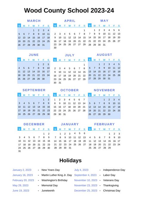 Wood County Schools Calendar 2023-24 With Holidays