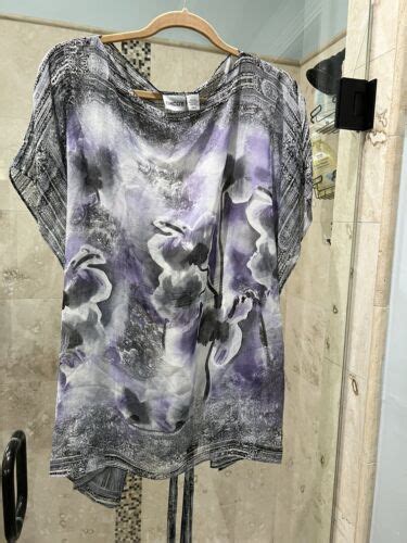 Chico S Tie Dye Purple Silk Blouse Tie Relaxed Fit Kimono Sleeve