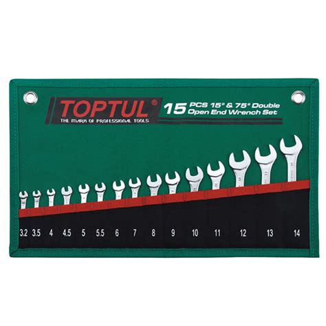 Toptul 15PCS 15 75 Double Open End Wrench Set POUCH BAG GREEN