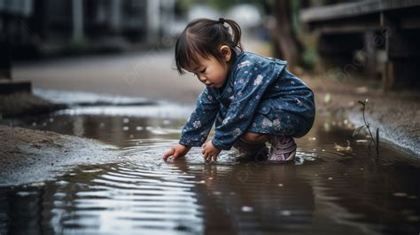 Little Girl Playing In A Puddle Background Child Playing In Water Hd