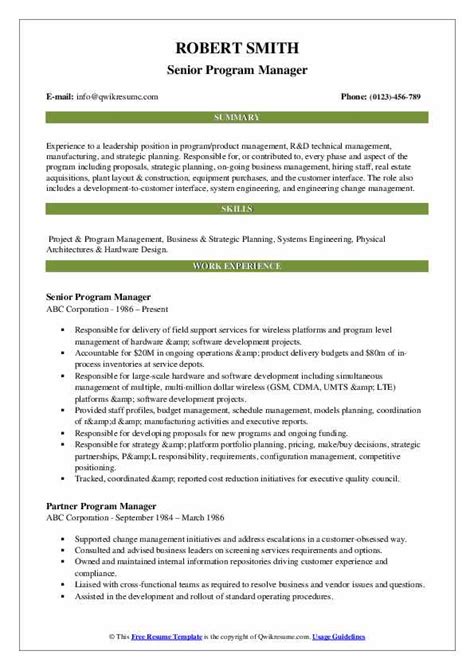 Program Manager Resume Samples Qwikresume