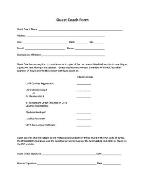 Fillable Online Guest Coach Form Fax Email Print Pdffiller