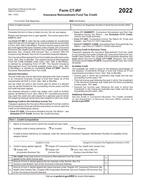 Form Ct Irf Download Printable Pdf Or Fill Online Insurance Reinvestment Fund Tax Credit 2022