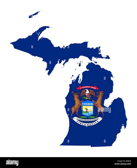 State Of Michigan Flag Map Isolated On A White Background U S A Stock