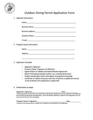 Fillable Online Outdoor Dining Permit Application Form City Of