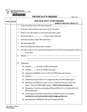 Fillable Online Support Providencehospital ROUTINE POST TURP ORDERS