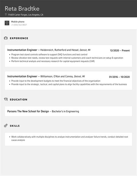 Instrumentation Engineer Resume Samples Velvet Jobs