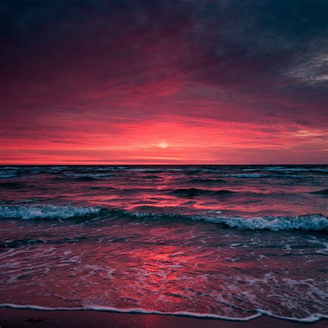 Nature Sunset Sky Sea Horizon Ocean Foam Surf HD Phone Wallpaper