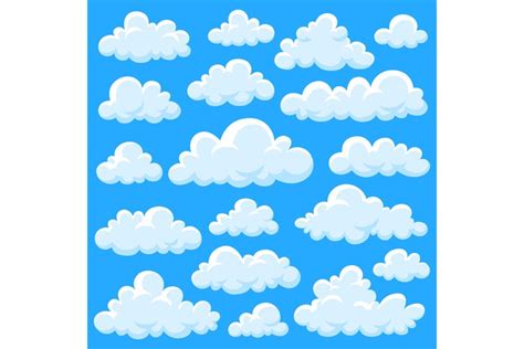 Isolated cartoon clouds. White fluffy cloud, heaven graphics