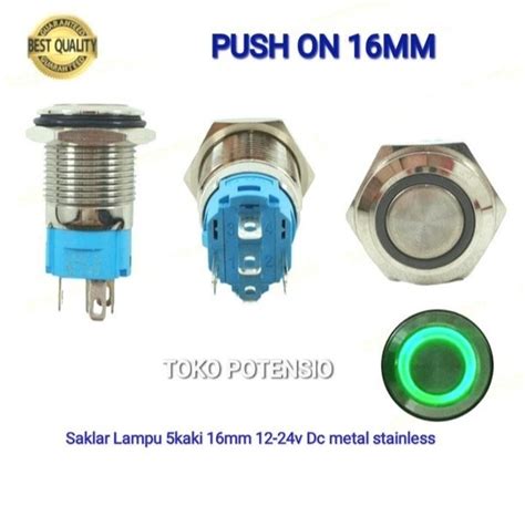 Jual Saklar Tombol Push On Mm Kaki V Dc Metal Stainless Di