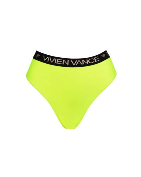 Yellow Thong High Rise Bikini Bottom With Branded Strap S Vivien Vance