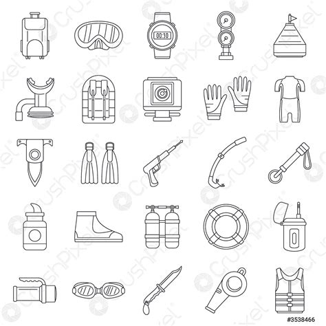 Snorkeling Supplies Icon Set Outline Style Stock Vector 3538466