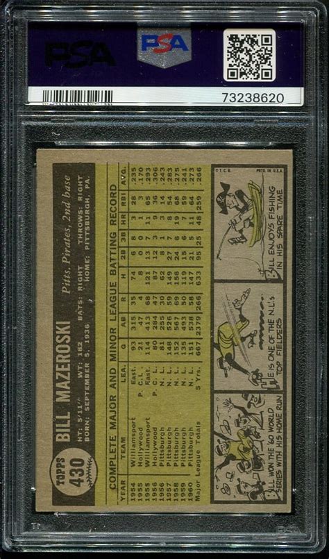 1961 Topps 430 Bill Mazeroski PSA 6 HOF 73238620 All Star Cards Inc