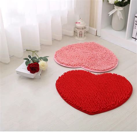 Chenille Fluffy Pink Red Love Heart Floor Mats Bathroom Bath Mats Doormats Bedroom Carpets ...