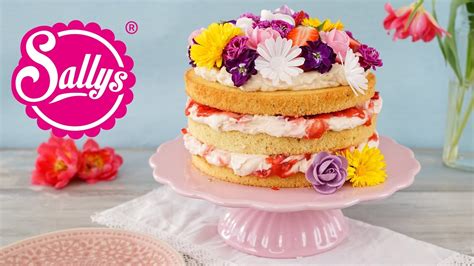 Naked Cake Zum Muttertag Erdbeer Rhabarber Torte Mit Essbaren Blumen