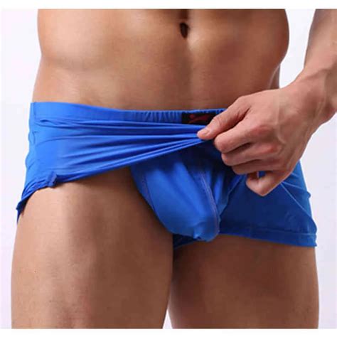 G Strings Sexy Men Plus Size U Convex Pouch Shorts Milk Ice Silk Pocket