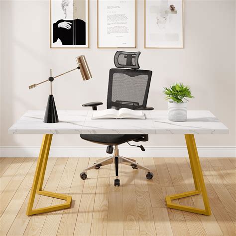 Amazon Tribesigns Modern Gold Computer Desk Inches White And