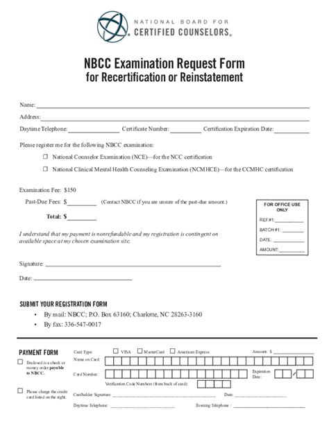 Fillable Online NBCC Examination Request Form For Recertification Or