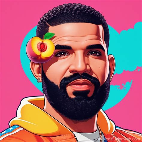 Peach Fruit Cartoon with Drake-inspired Beard and Hair | Stable ...