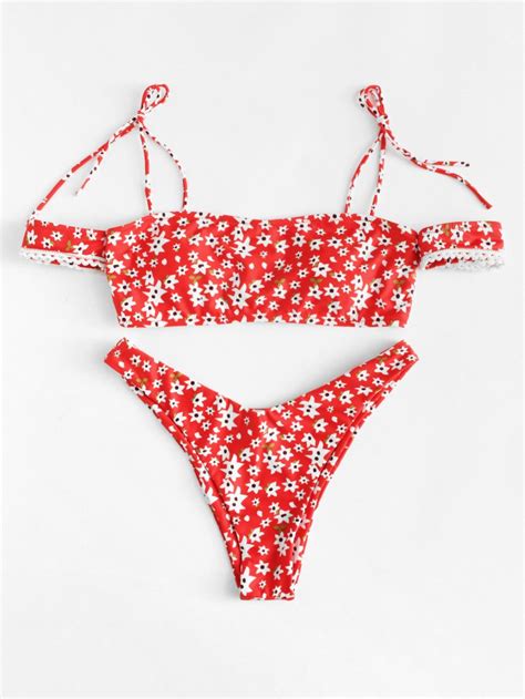 Shop Calico Print Off The Shoulder Bikini Set Online Shein Offers