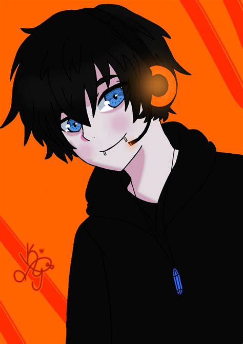 An Anime Character With Black Hair And Blue Eyes Wearing Headphones On