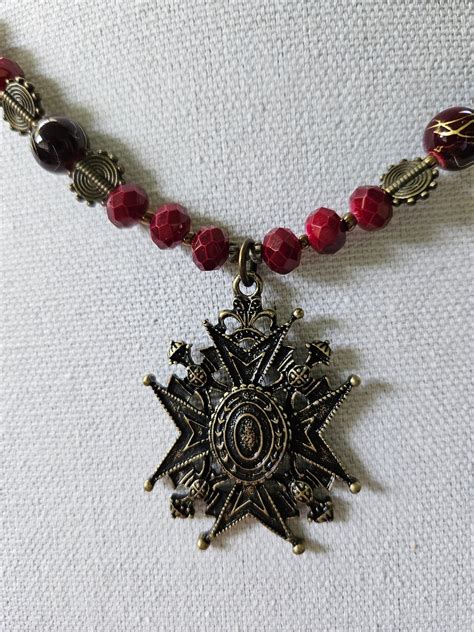 Maltese Cross Medallion Blood Red Long Costume Jewelry Perfect Etsy