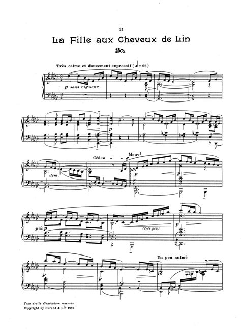 La Fille Aux Cheveux De Lin Sheet Music For Piano By Debussy Hymn