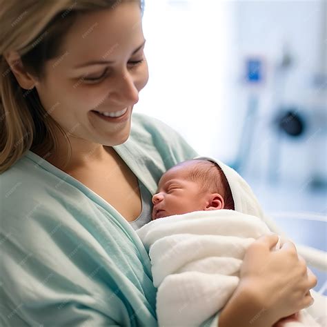 Premium Photo Happy Mother And Newborn Baby In Hospital Bed Child