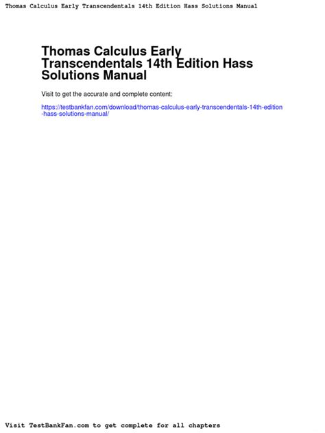 Thomas Calculus Early Transcendentals 14th Edition Hass Solutions