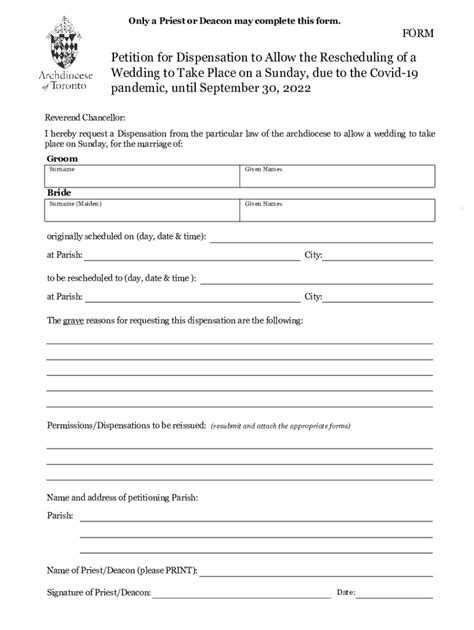 Fillable Online FORM Petition For Dispensation From Sunday 2020 Fax