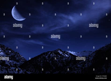 moon night sky mountains stars  res stock photography  images alamy